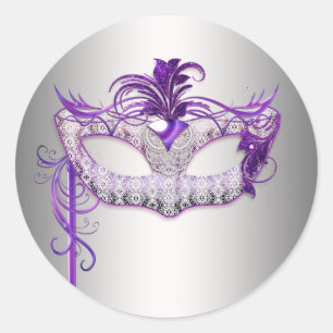 Silver Lila Masquerade Party Stickers