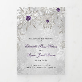 Silver Lila Snowflake Winter Wedding Dreifach-gefaltete Programmkarte