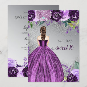 Silver Lila Sparkle Dress Sweet 16 Geburtstag Einladung