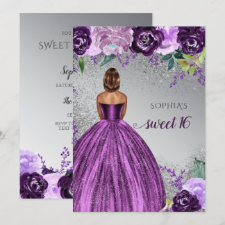 Silver Lila Sparkle Dress Sweet 16 Geburtstag Einladung