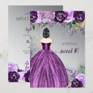 Silver Lila Sparkle Dress Sweet 16 Geburtstag Invi Einladung
