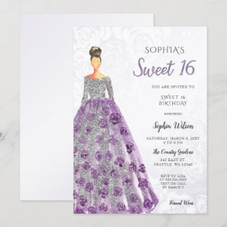 Silver Lila Sparkle Dress Sweet 16 Geburtstag Invi Einladung