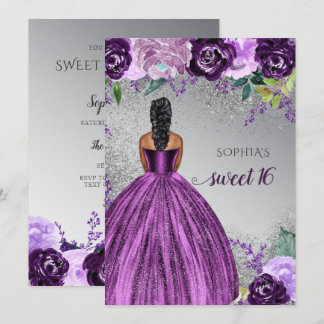 Silver Lila Sparkle Dress Sweet 16 Geburtstag Invi Einladung