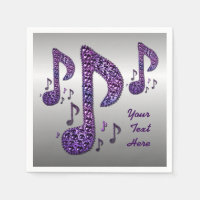 Silver Lila Sparkle Musiknoten Napkins