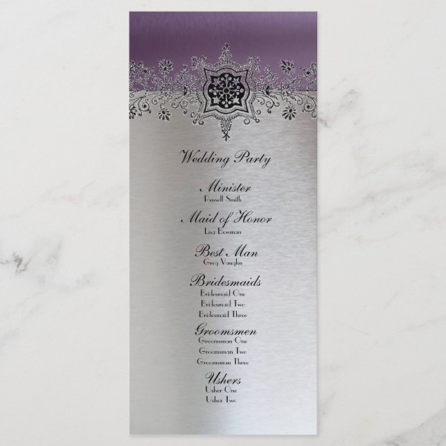 Silver Lila Wedding Program Programm (Vorderseite)