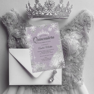 Silver Lila Winter Snowflake Quinceanera Folieneinladung