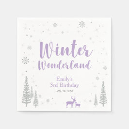 Silver & Lila Winter Wonderland Girl zum Geburtsta Serviette