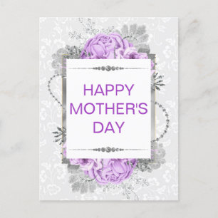 Silver & Lilac Blume & Glitzer Muttertag Postkarte