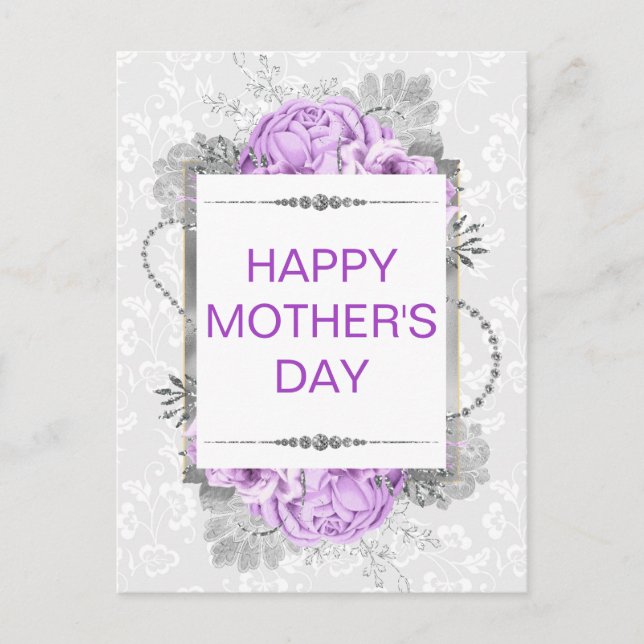 Silver & Lilac Blume & Glitzer Muttertag Postkarte (Vorderseite)