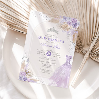 Silver Lilac Boho Floral Quinceañera 15. Geburtsta Einladung