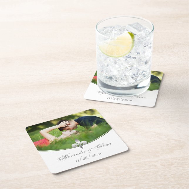 Silver Lilie Foto Wedding Paper Untersetzer (Vor Ort)