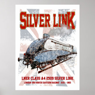 Silver Link LNER Class A4 2509 Locomotive UK flag Poster