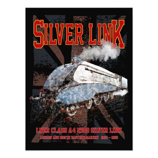 Silver Link LNER Klasse A4 2509 Lokomotive UK-Flag Fotodruck (Vorne)