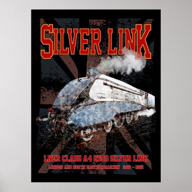 Silver Link LNER Klasse A4 2509 Lokomotive UK-Flag Poster (Vorne)
