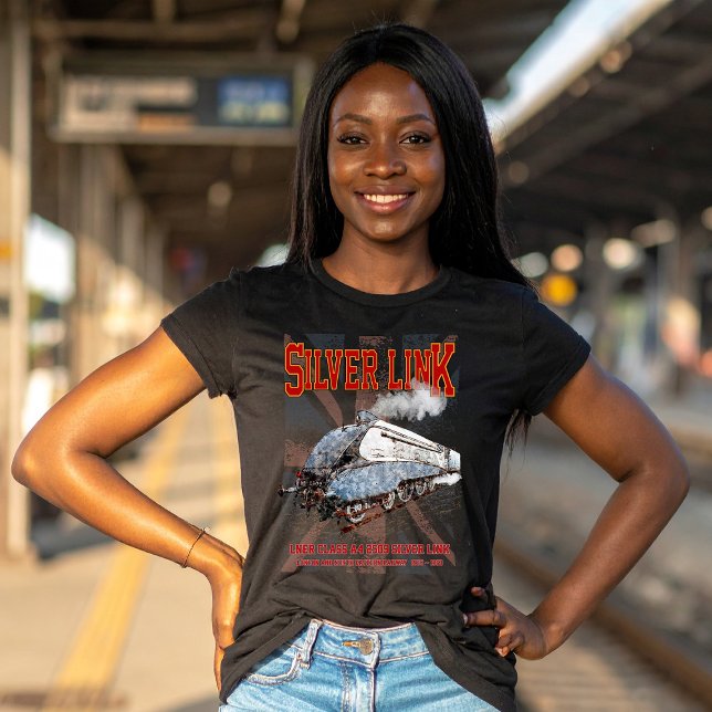 Silver Link LNER Klasse A4 2509 Lokomotive UK-Flag T-Shirt (Silver Link - LNER Class A4 2509 Steam Train Locomotive. Womens Basic T-Shirt)