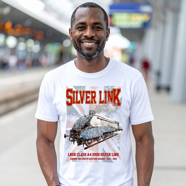 Silver Link LNER Klasse A4 2509 Lokomotive UK-Flag T-Shirt (Silver Link - LNER Class A4 2509 Steam Train Locomotive. Mens Basic T-Shirt)