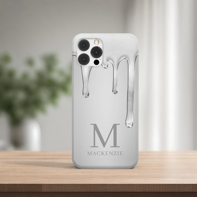 Silver Liquid Chrome Tropfens Metal Monogram iPhone Hülle (Silver Liquid Chrome Drips Metal Monogram iPhone Case)
