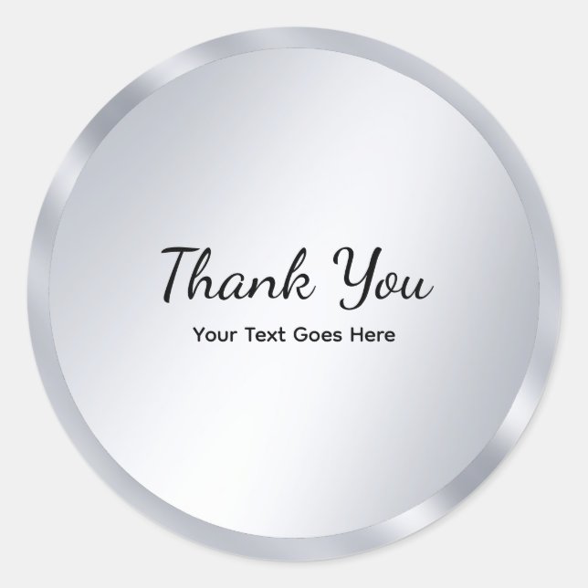Silver Look Blank Template Elegant Thank You Runder Aufkleber (Vorderseite)