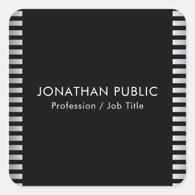Silver Look Elegante Moderne Vorlage Custom Quadratischer Aufkleber (Vorderseite)