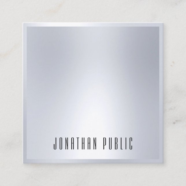 Silver Look Elegante Moderne Vorlage glamourös Quadratische Visitenkarte (Vorderseite)