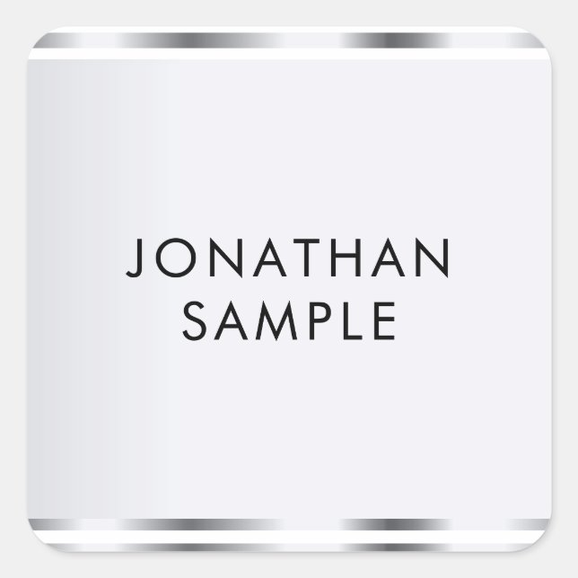 Silver Look Glamour Elegantes modernes Template Quadratischer Aufkleber (Vorderseite)