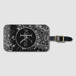 Silver Lotus Mandala mit Silver Stars Monogram Gepäckanhänger