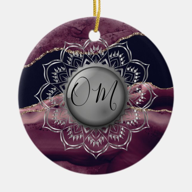 Silver Lotus OM Mandala Lavender Marble Keramik Ornament (Vorne)