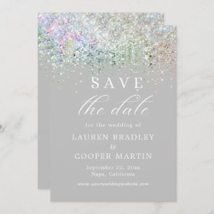 Silver Luxury Glitzer Wedding Save the Date