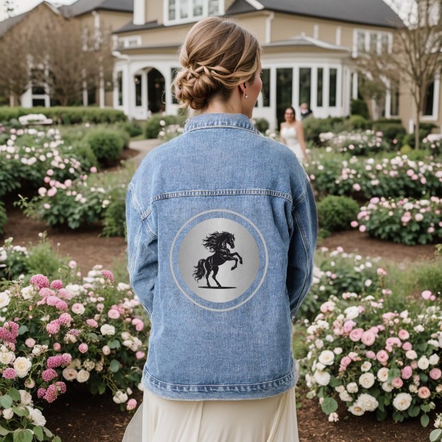 Silver Majestic Bucking Horse Denim Jacket Jeansjacke (Hochzeit Rückseite)