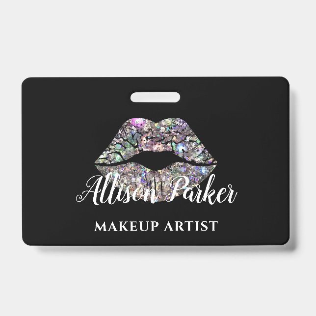 Silver MAKEUP ARTIST Logo Kiss Name Ausweis (Vorderseite)
