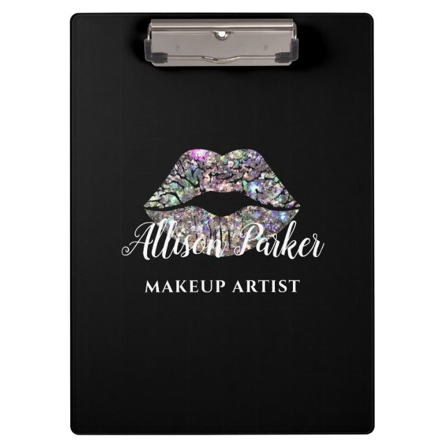 Silver MAKEUP ARTIST Logo Kiss Name Klemmbrett (Vorderseite)