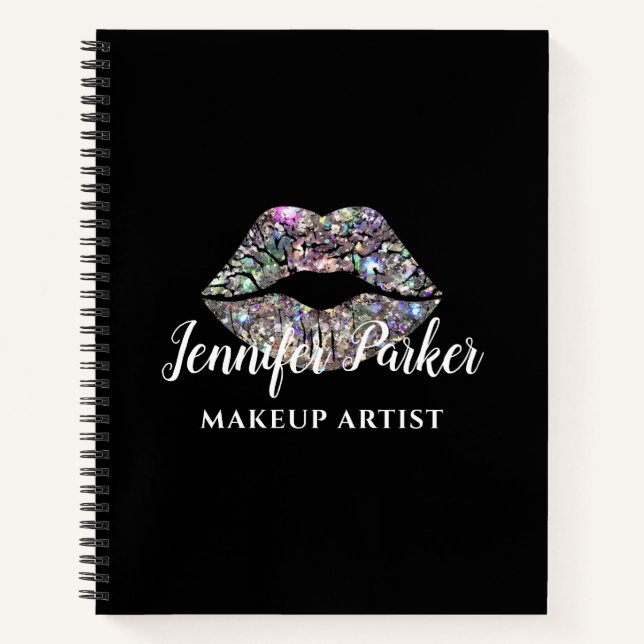 Silver MAKEUP ARTIST Logo Kiss Name Notizbuch (Vorderseite)