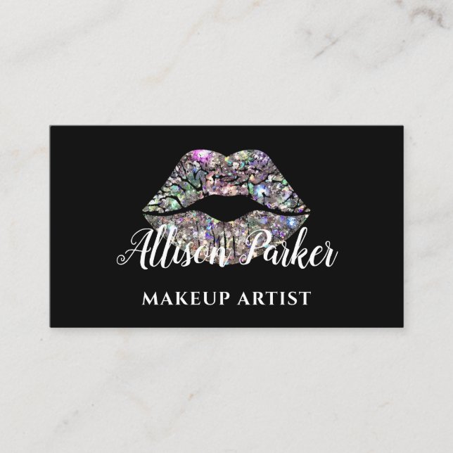Silver MAKEUP ARTIST Logo Kiss Name Visitenkarte (Vorderseite)