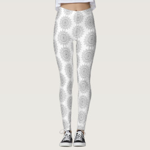 Silver Mandala Muster Weißer Hintergrund Elegant Leggings