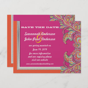 Silver Mandarine & Fuchsia Wedding Save the Date Einladung