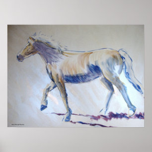 Silver Mane Horse Walking Akrylic Painting Poster