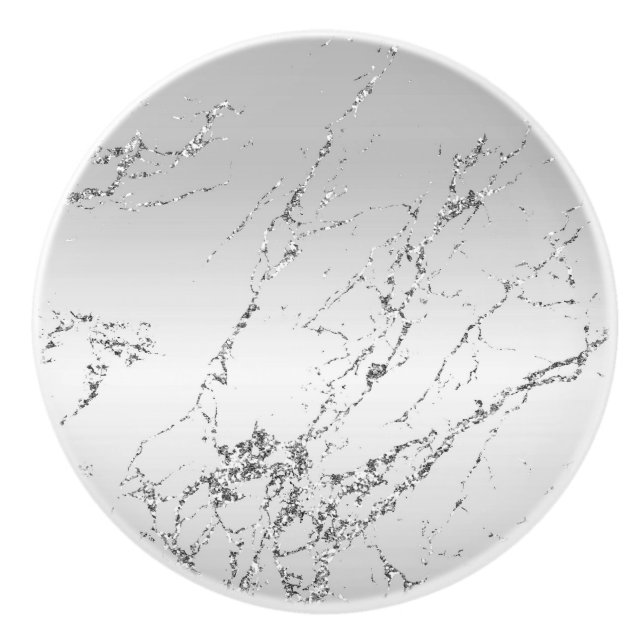 Silver Marble Glam Glitzer Keramikknauf (Vorderseite)