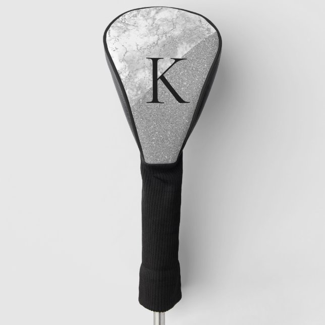Silver Marble Silver Glitzer Monogram Modern Golf Headcover (Vorderseite)