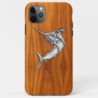 Silver Marlin auf Teak Holz Grain Dekoration