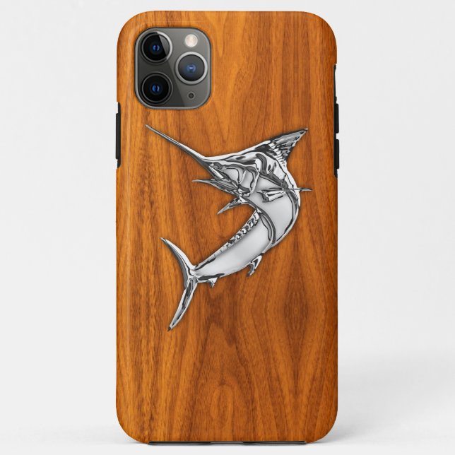 Silver Marlin auf Teak Holz Grain Dekoration Case-Mate iPhone Hülle (Rückseite)