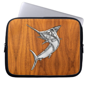 Silver Marlin auf Teak Wood Decor Laptopschutzhülle