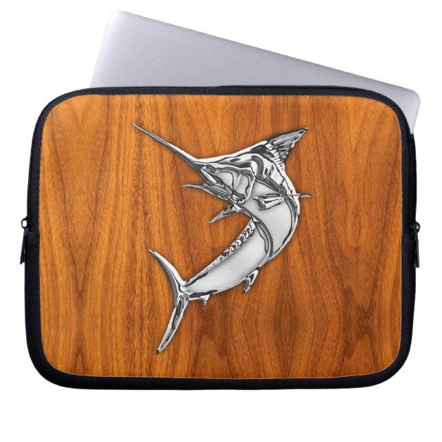 Silver Marlin auf Teak Wood Decor Laptopschutzhülle (Vorderseite)