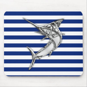 Silver Marlin Schwertfisch auf Marine Strips Mousepad