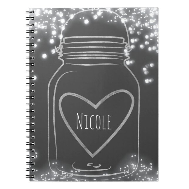 Silver Mason Jar & Lights Rustikales Glam Jede Far Notizblock (Vorderseite)