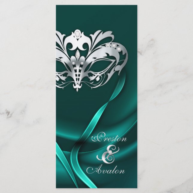 Silver Masquerade Aquamarin Jeweled Wedding Progra Programm (Vorderseite)