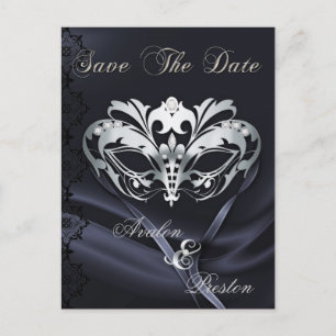 Silver Masquerade Black Jewel Save the Date Ankündigungspostkarte