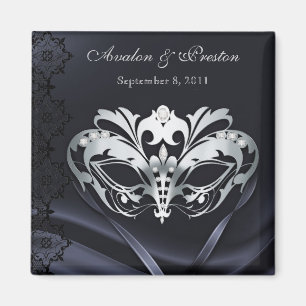 Silver Masquerade Black Save the Date Magnet