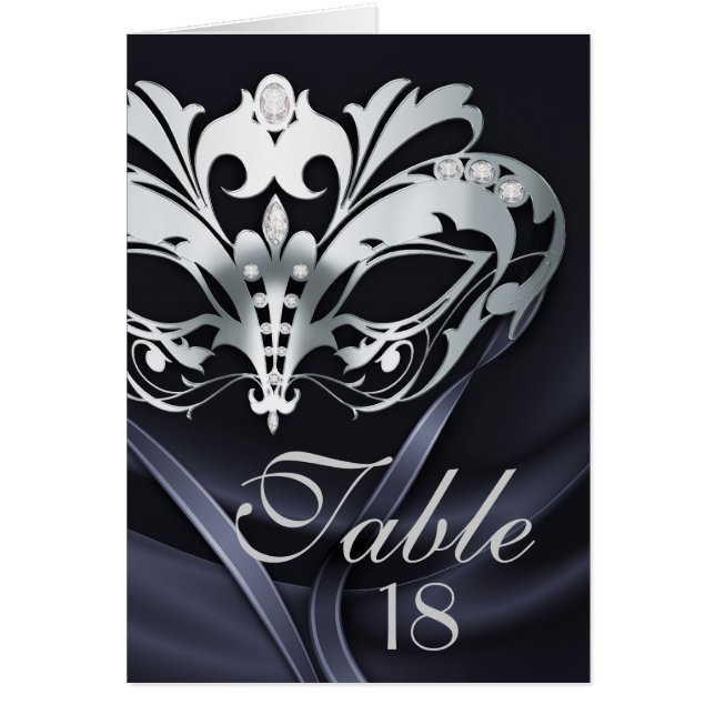 Silver Masquerade Black Tischnummer Card (Vorne)