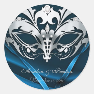 Silver Masquerade Blue Wedding Sticker
