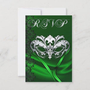 Silver Masquerade Green Jeweled UAWG Einladung